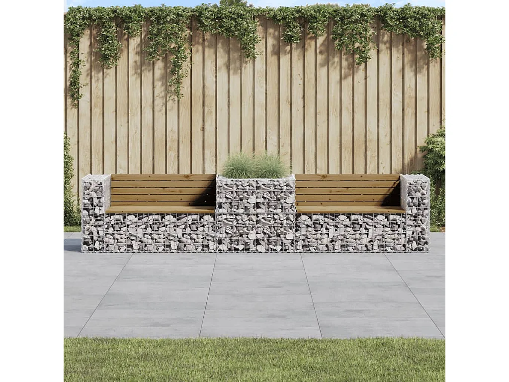 Banc de jardin avec panier en gabion bois de pin imprégné