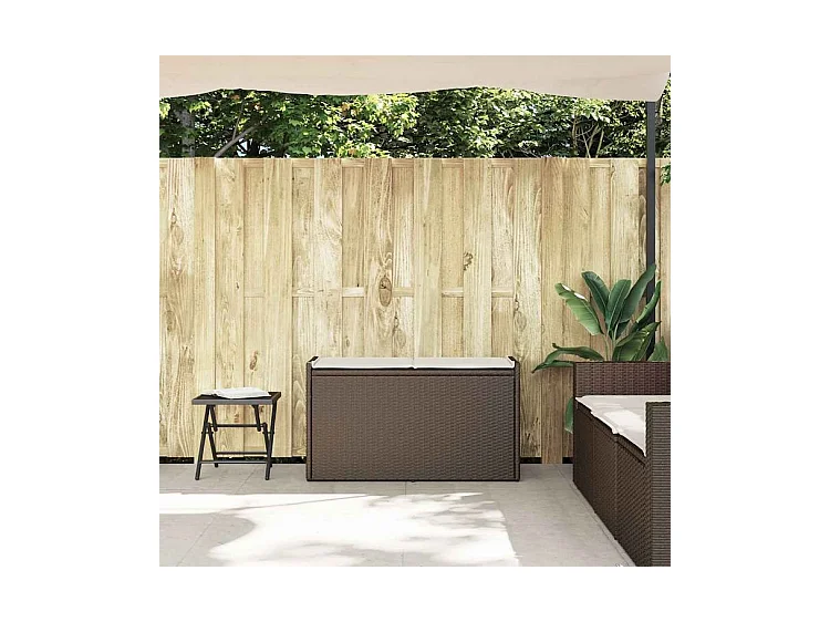 Banc de rangement extérieur coussin marron 100cm résine tressée
