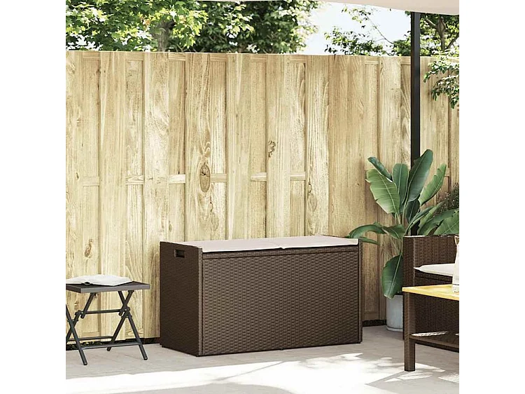 Banc de rangement extérieur coussin marron 100cm résine tressée