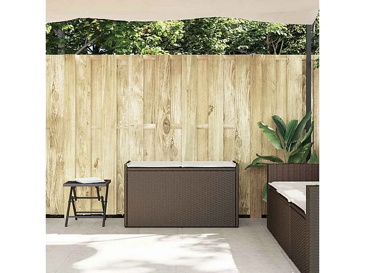 Banc de rangement extérieur coussin marron 100cm résine tressée