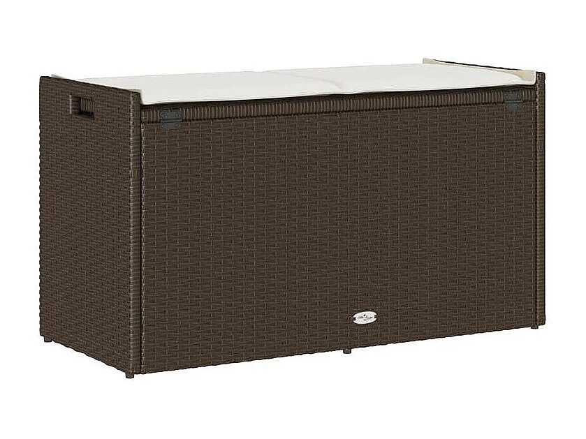 Banc de rangement extérieur coussin marron 100cm résine tressée