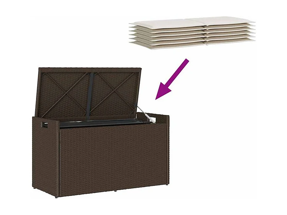 Banc de rangement extérieur coussin marron 100cm résine tressée