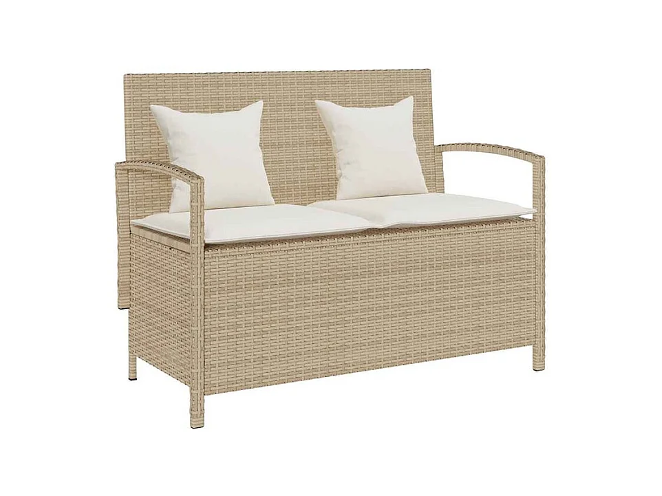 Banc de rangement de jardin avec coussin beige résine tressée