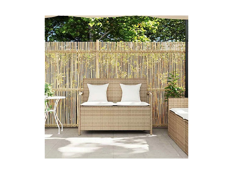 Banc de rangement de jardin avec coussin beige résine tressée