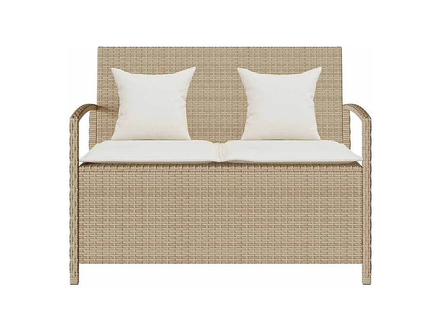 Banc de rangement de jardin avec coussin beige résine tressée