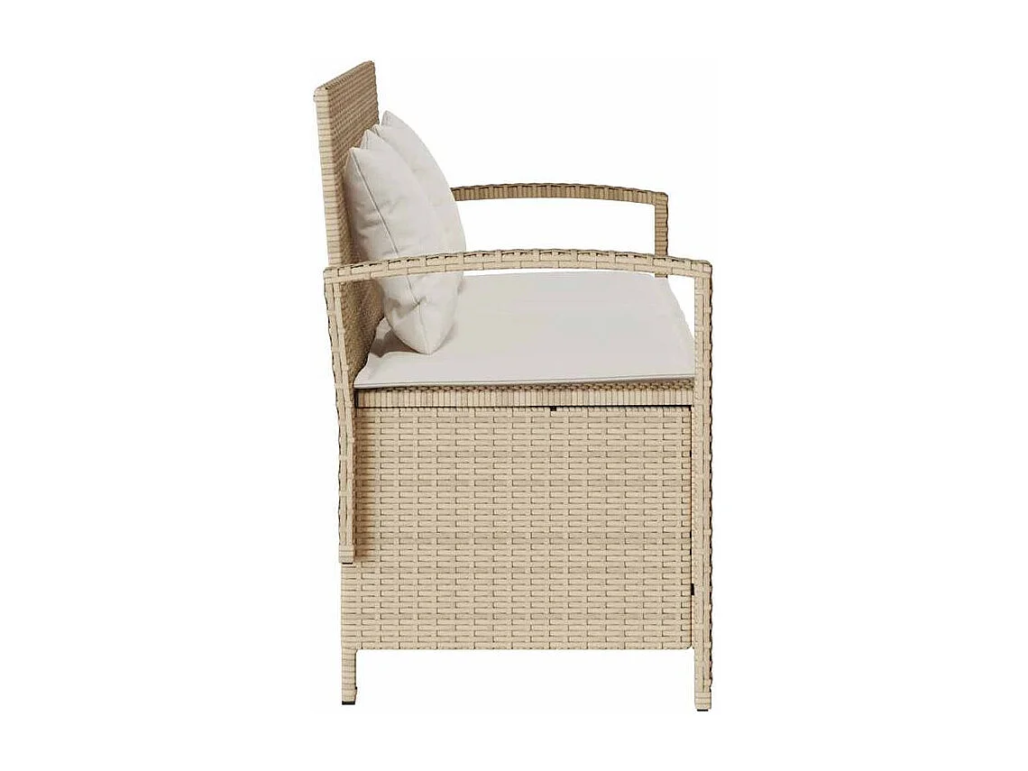 Banc de rangement de jardin avec coussin beige résine tressée