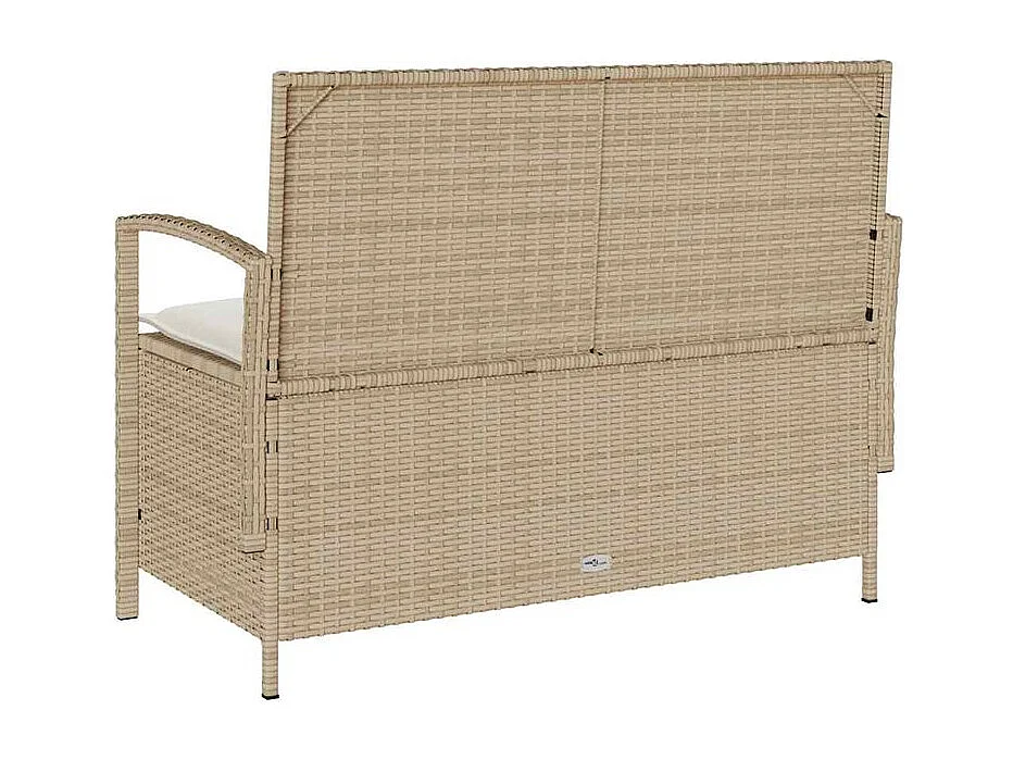 Banc de rangement de jardin avec coussin beige résine tressée