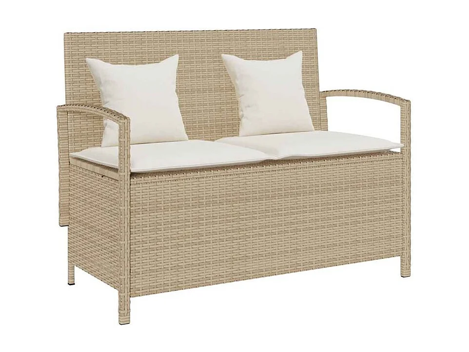 Banc de rangement de jardin avec coussin beige résine tressée