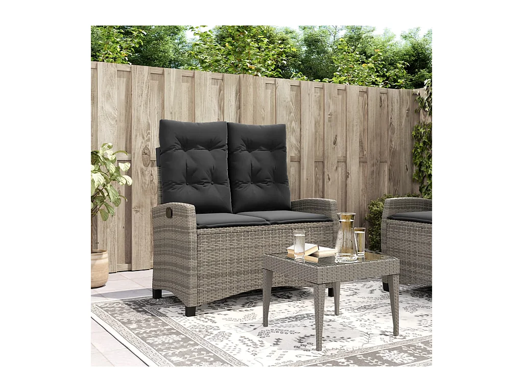 Banc inclinable de jardin avec coussins gris résine tressée