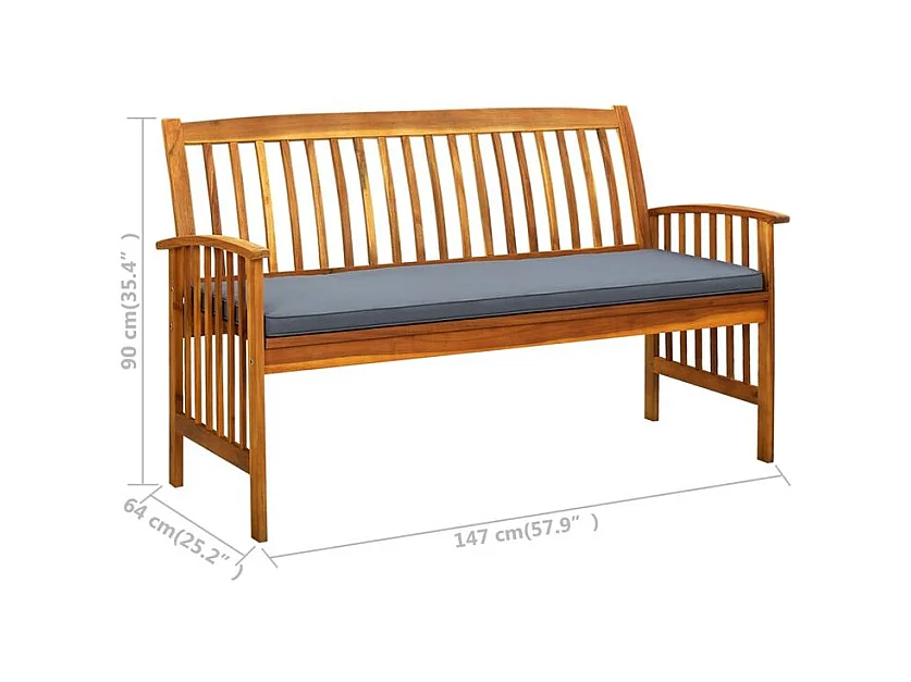 Banc de jardin avec coussin 147cm Bois d'acacia massif