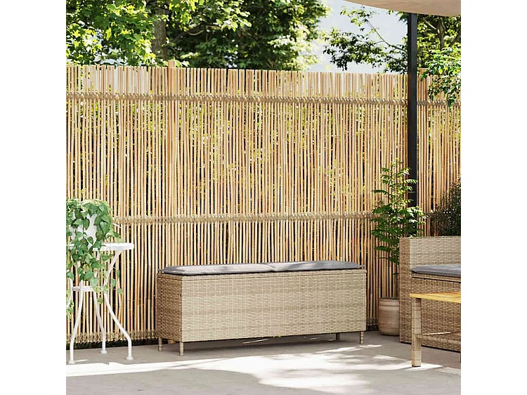 Banc de jardin avec coussin beige 110x30x40,5 résine tressée