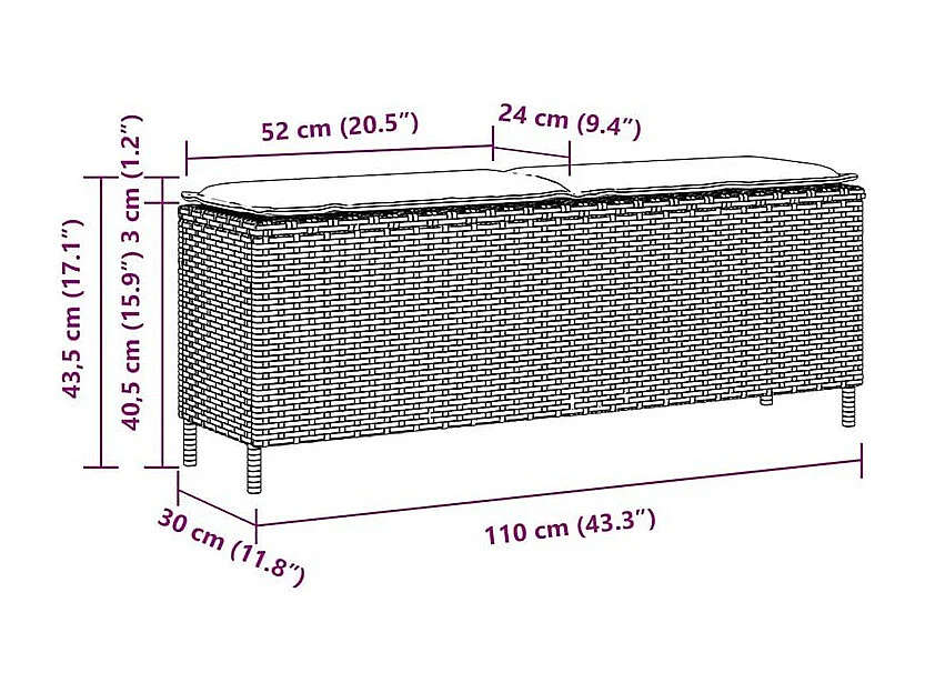 Banc de jardin avec coussin beige 110x30x40,5 résine tressée