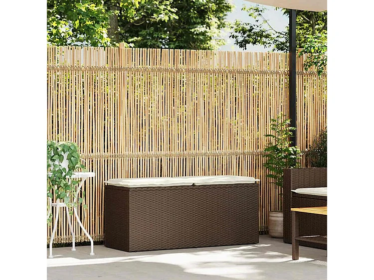 Banc de jardin avec coussin marron 110x40x44 résine tressée