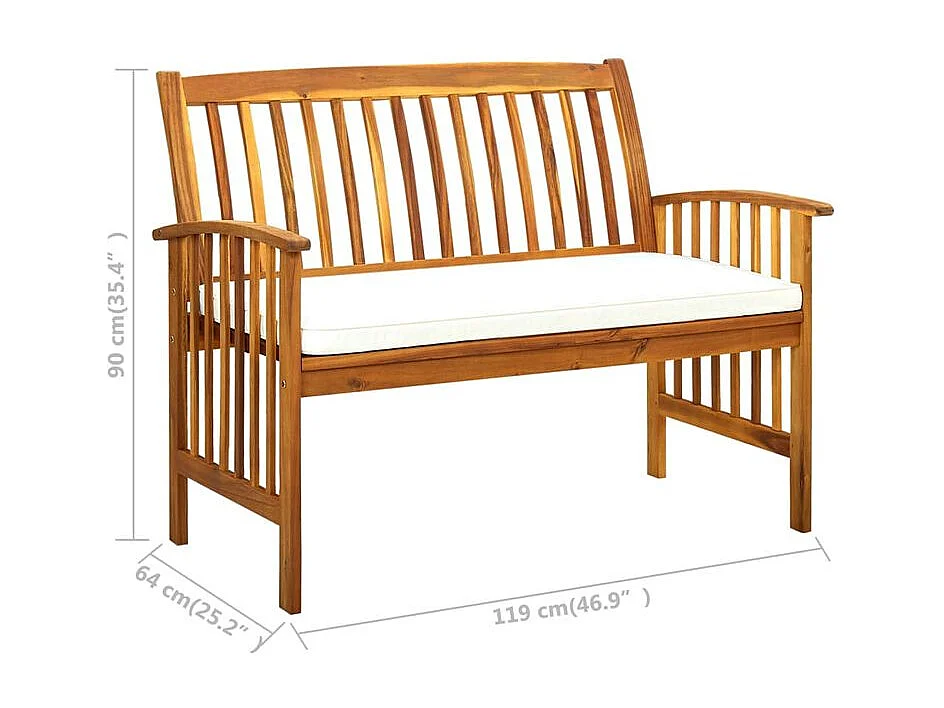 Banc de jardin avec coussins 119cm Bois solide d'acacia