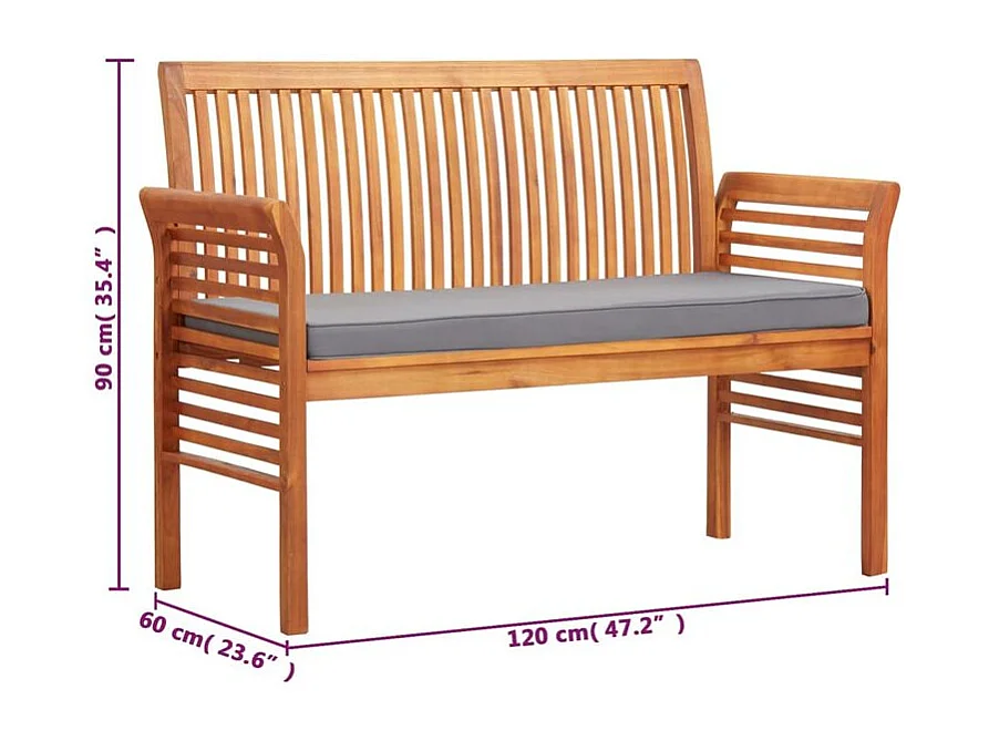 Banc de jardin 2 places avec coussin 120cm Bois d'acacia massif