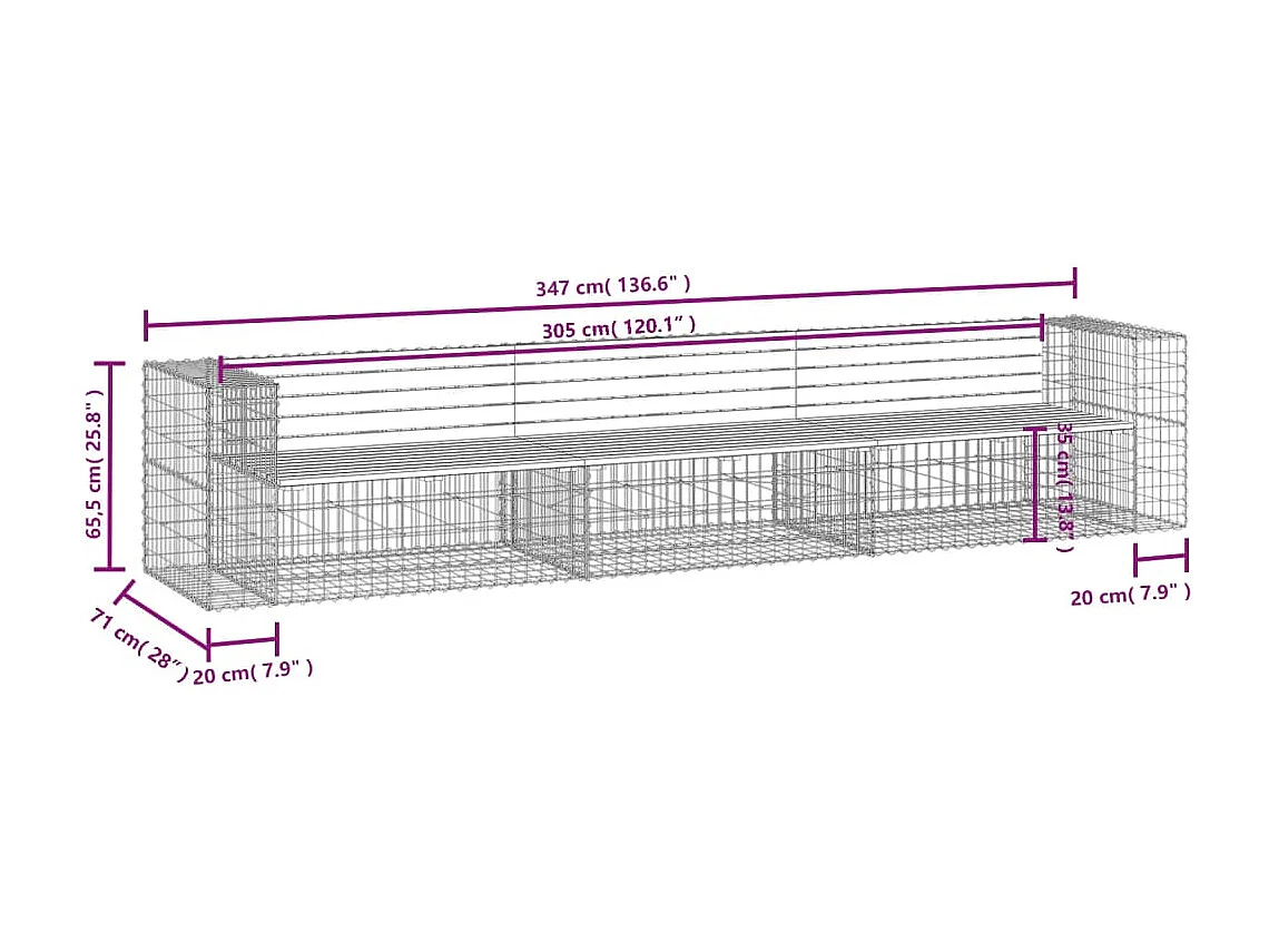 Banc jardin design gabion 347x71x65,5 bois massif de douglas