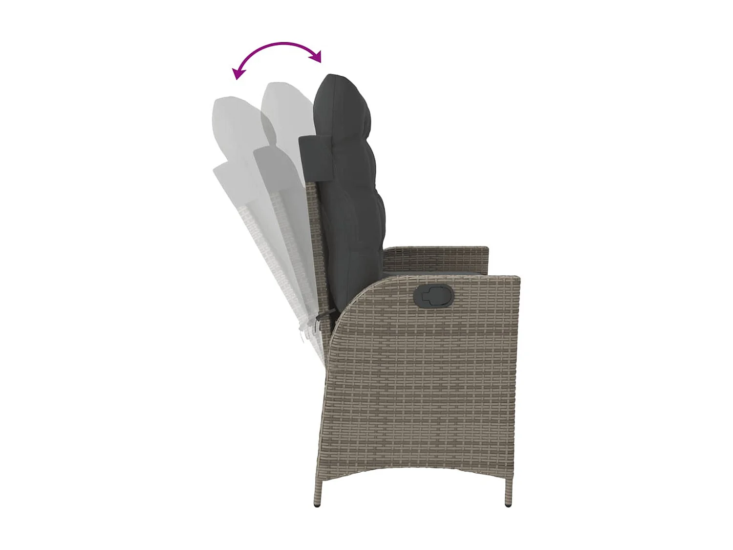 Banc inclinable de jardin avec coussins gris résine tressée