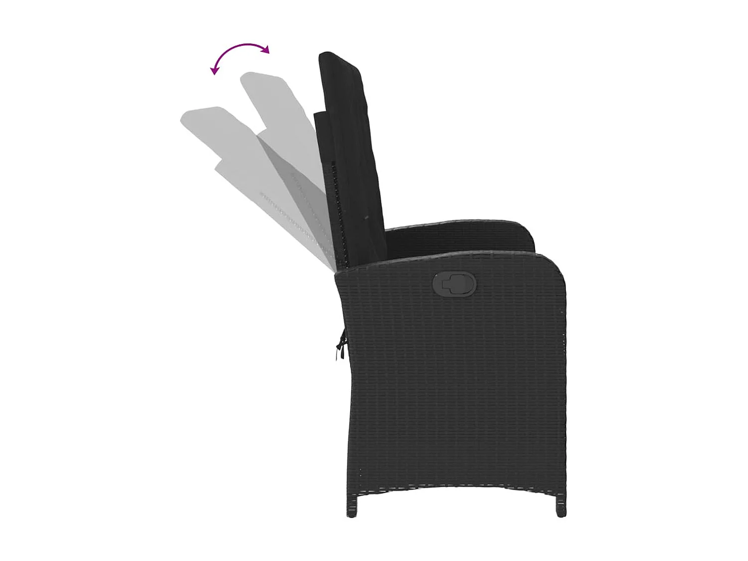 Banc inclinable de jardin avec coussins noir résine tressée