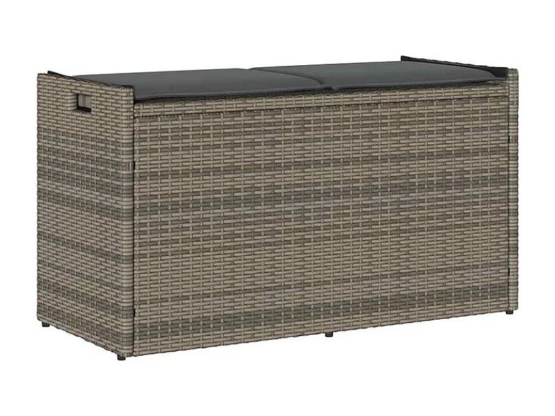 Banc de rangement extérieur coussin gris 100cm résine tressée