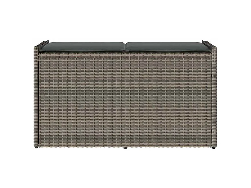 Banc de rangement extérieur coussin gris 100cm résine tressée