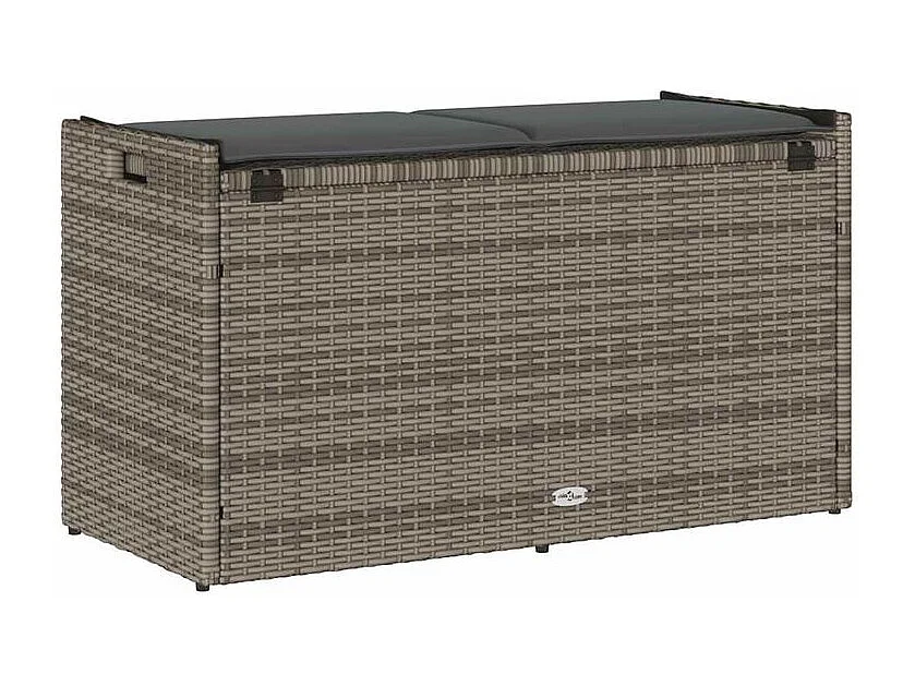 Banc de rangement extérieur coussin gris 100cm résine tressée