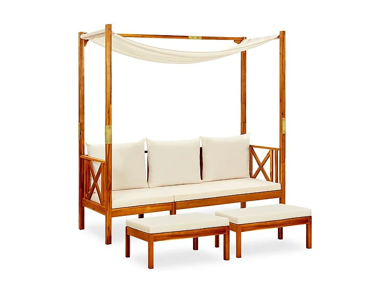 Banc de jardin avec auvent et repose-pieds Bois d'acacia solide