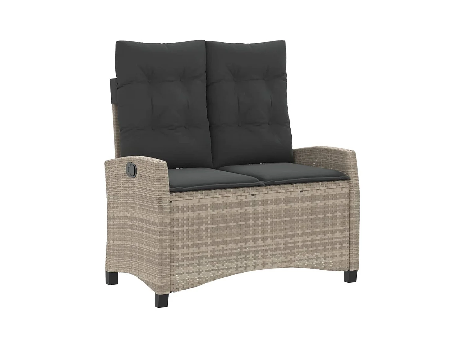 Banc inclinable de jardin et coussins gris clair résine tressée