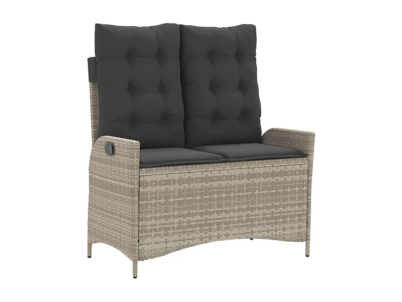 Banc inclinable de jardin et coussins gris clair résine tressée