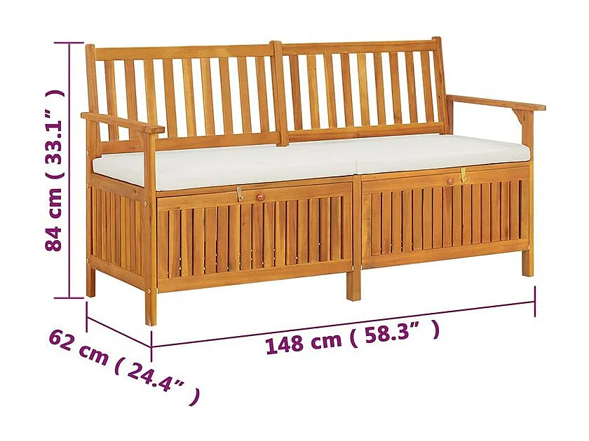 Banc de rangement avec coussin 148cm Bois d'acacia solide