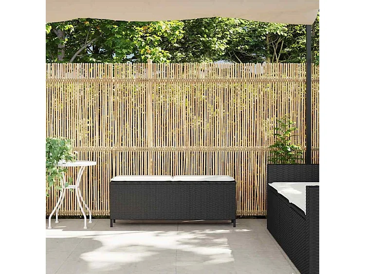 Banc de jardin avec coussin noir 110x30x40,5 résine tressée