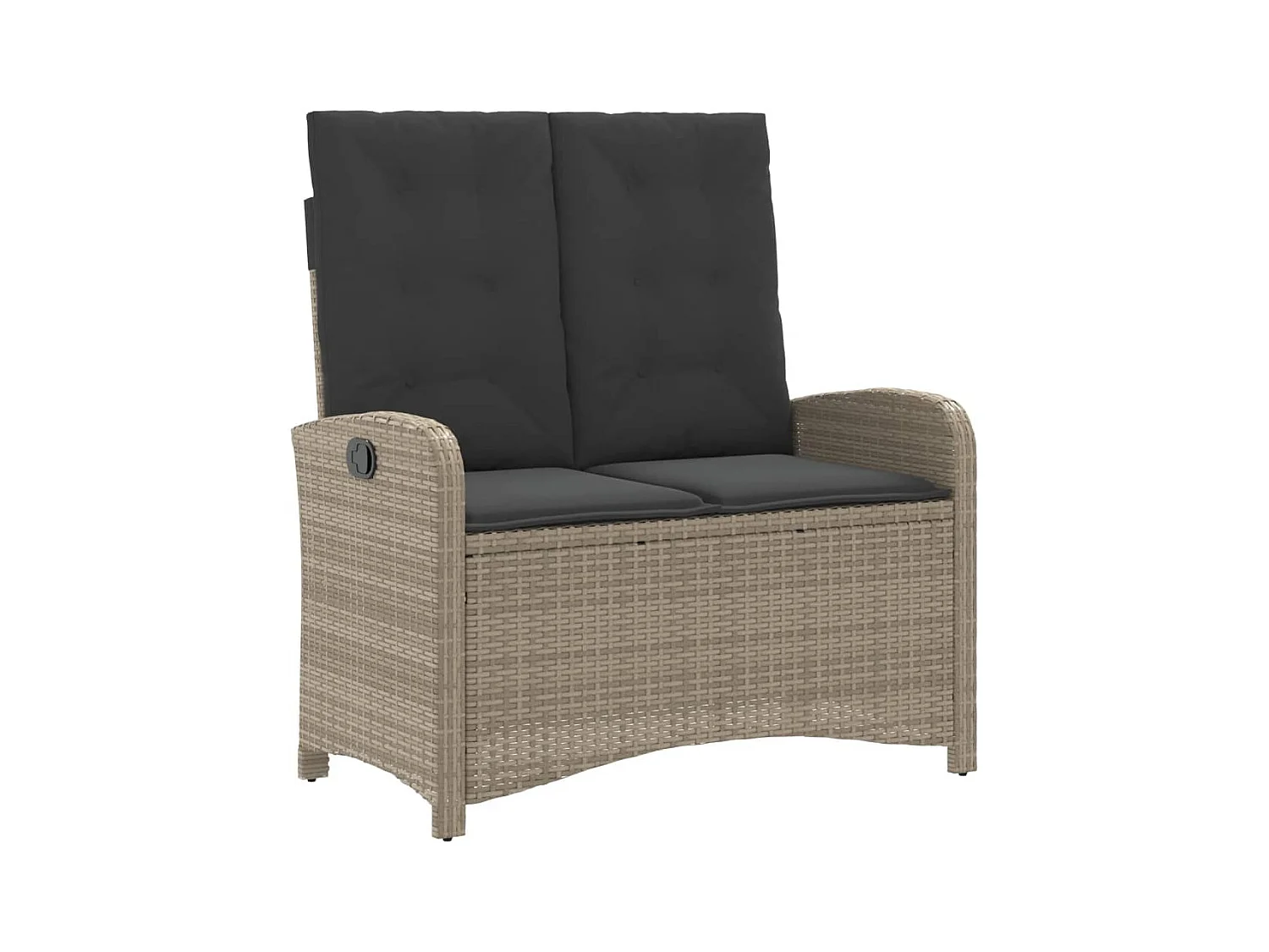 Banc inclinable de jardin et coussins gris clair résine tressée