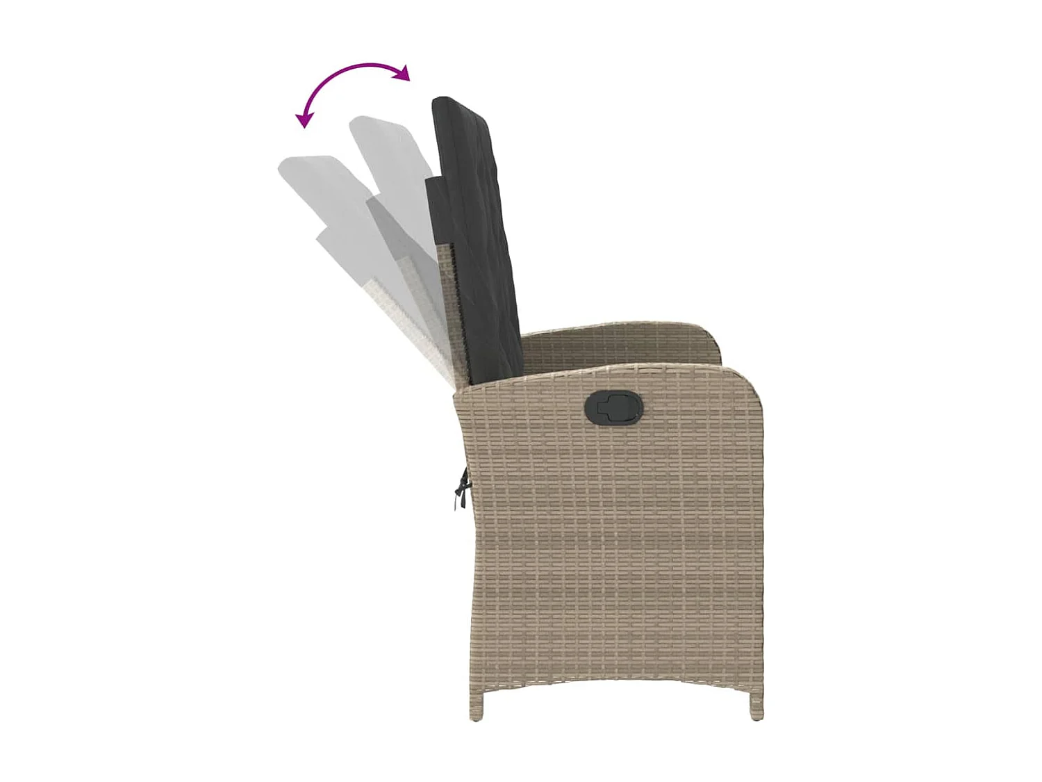 Banc inclinable de jardin et coussins gris clair résine tressée