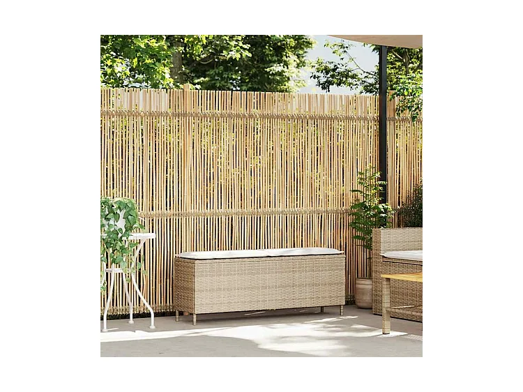 Banc de jardin avec coussin beige 110x30x40,5 résine tressée