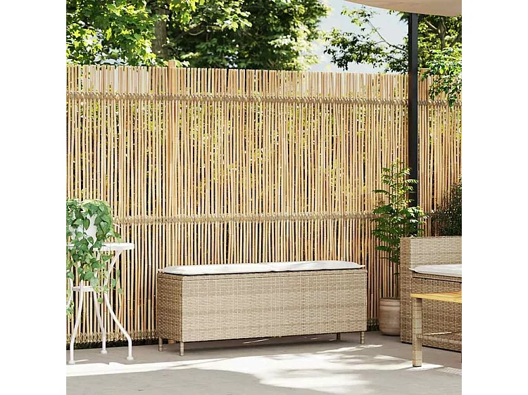 Banc de jardin avec coussin beige 110x30x40,5 résine tressée
