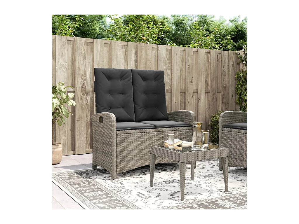 Banc inclinable de jardin avec coussins gris résine tressée