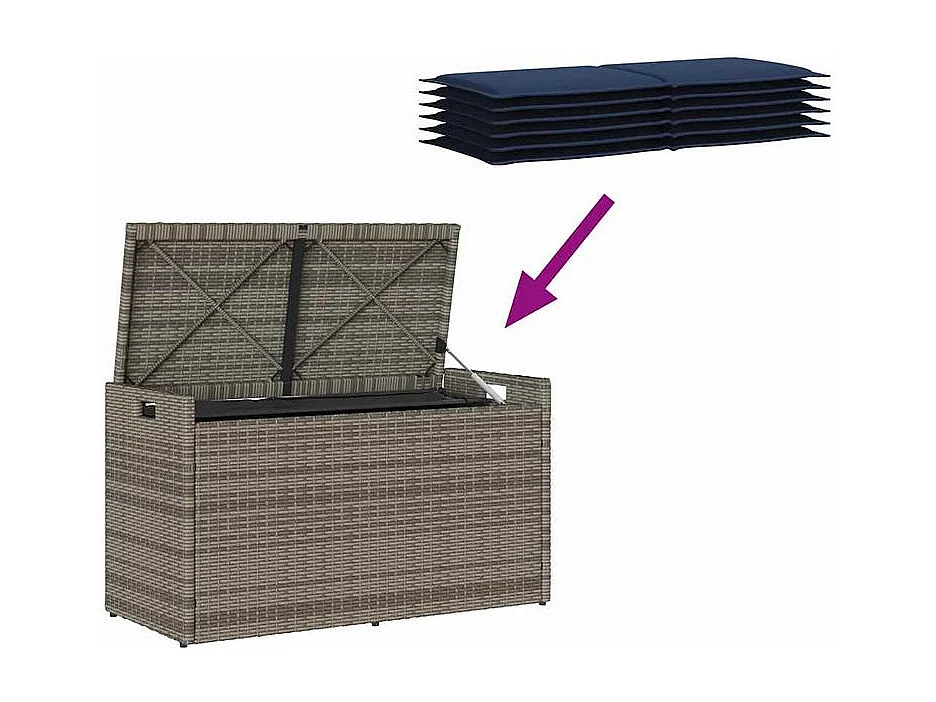 Banc de rangement extérieur coussin gris 100cm résine tressée