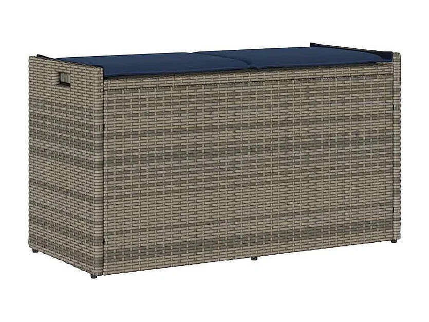 Banc de rangement extérieur coussin gris 100cm résine tressée
