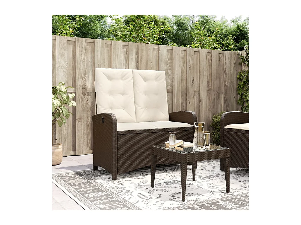 Banc inclinable de jardin avec coussins marron résine tressée