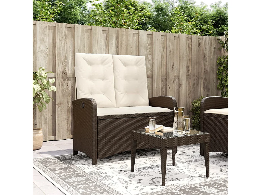 Banc inclinable de jardin avec coussins marron résine tressée
