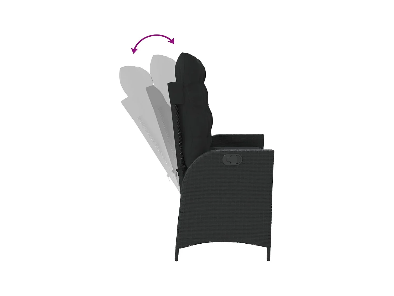 Banc inclinable de jardin avec coussins noir résine tressée