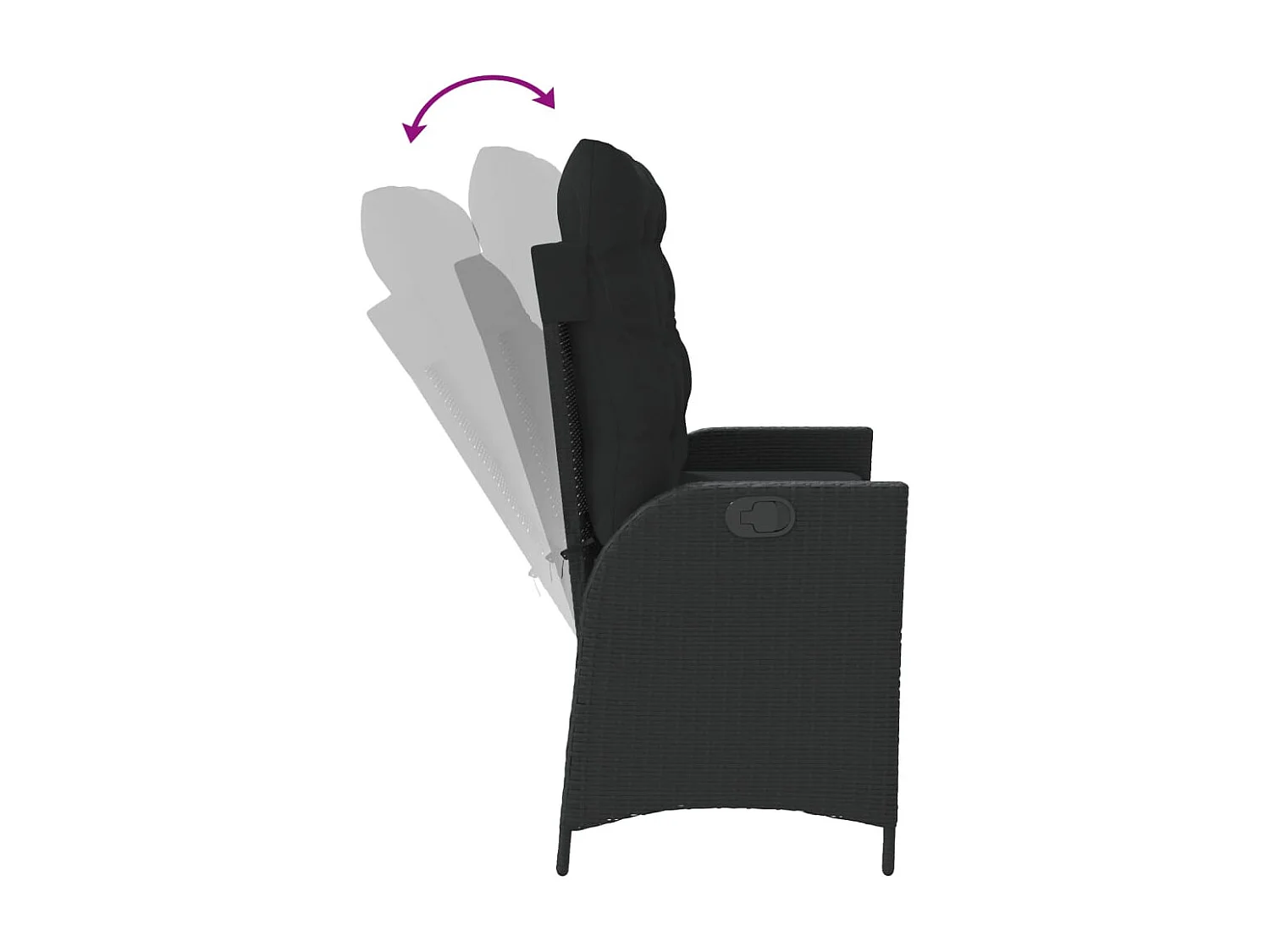 Banc inclinable de jardin avec coussins noir résine tressée