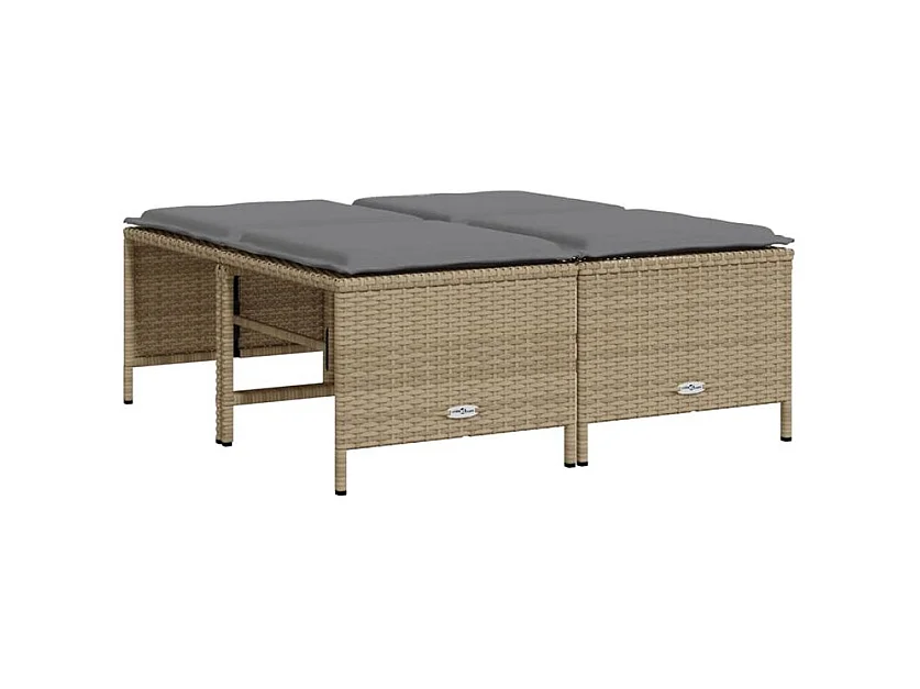 Tabourets de jardin avec coussins lot de 4 beige résine tressée