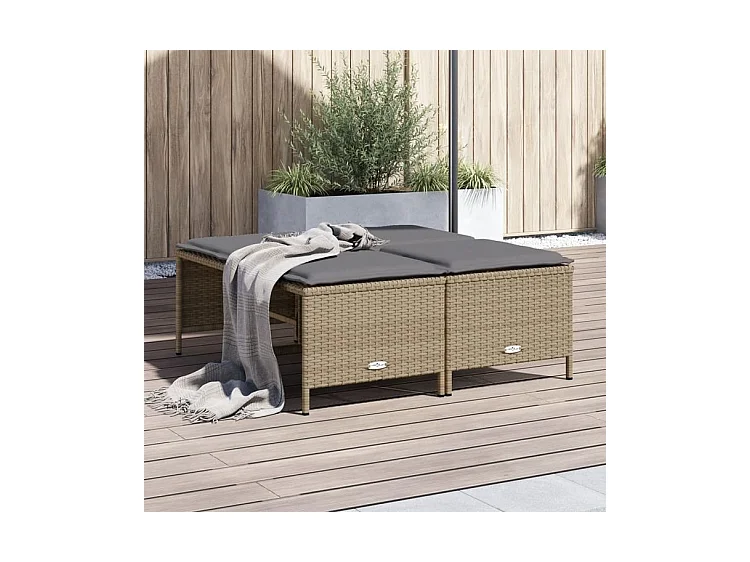 Tabourets de jardin avec coussins lot de 4 beige résine tressée