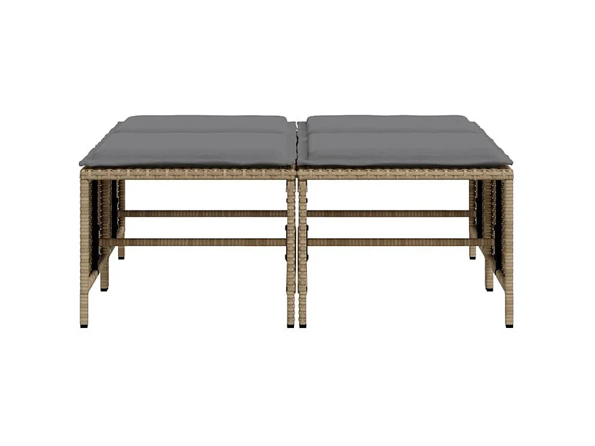 Tabourets de jardin avec coussins lot de 4 beige résine tressée