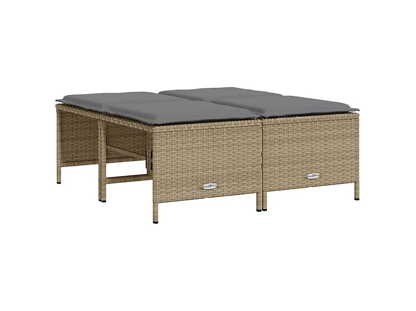 Tabourets de jardin avec coussins lot de 4 beige résine tressée