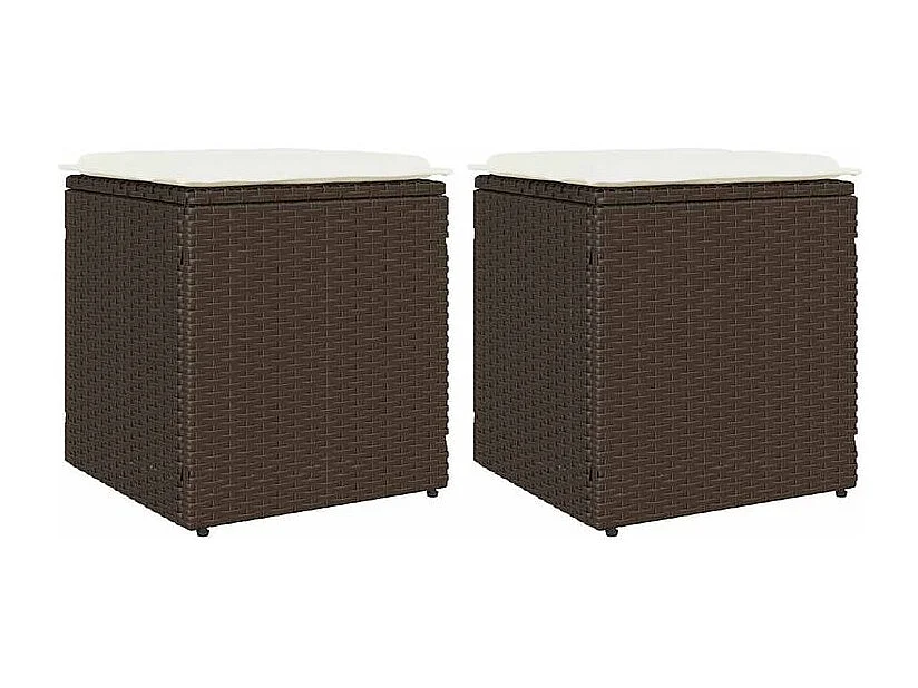 Tabourets jardin avec coussins lot de 2 marron résine tressée