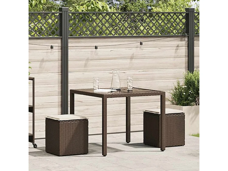 Tabourets jardin avec coussins lot de 2 marron résine tressée