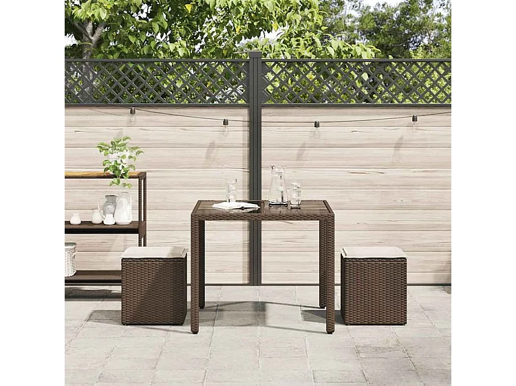 Tabourets jardin avec coussins lot de 2 marron résine tressée