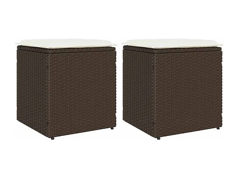 Tabourets jardin avec coussins lot de 2 marron résine tressée