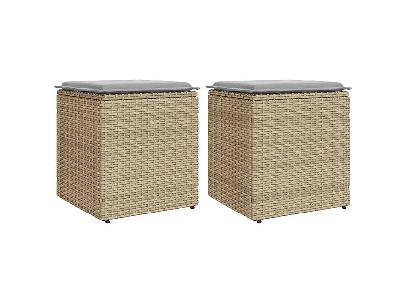 Tabourets de jardin avec coussins lot de 2 beige résine tressée